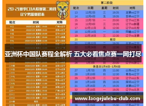 亚洲杯中国队赛程全解析 五大必看焦点赛一网打尽